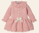 Beautiful baby girls knitted dusky pink, cream and gold dress