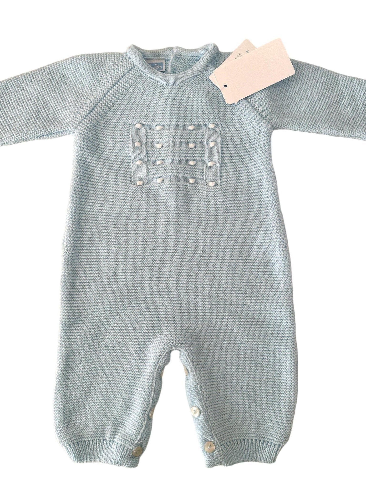 CLEARANCE SALE - Mac Ilusion - Baby Blue Knitted Romper Suit 9049 - Mariposa Children's Boutique