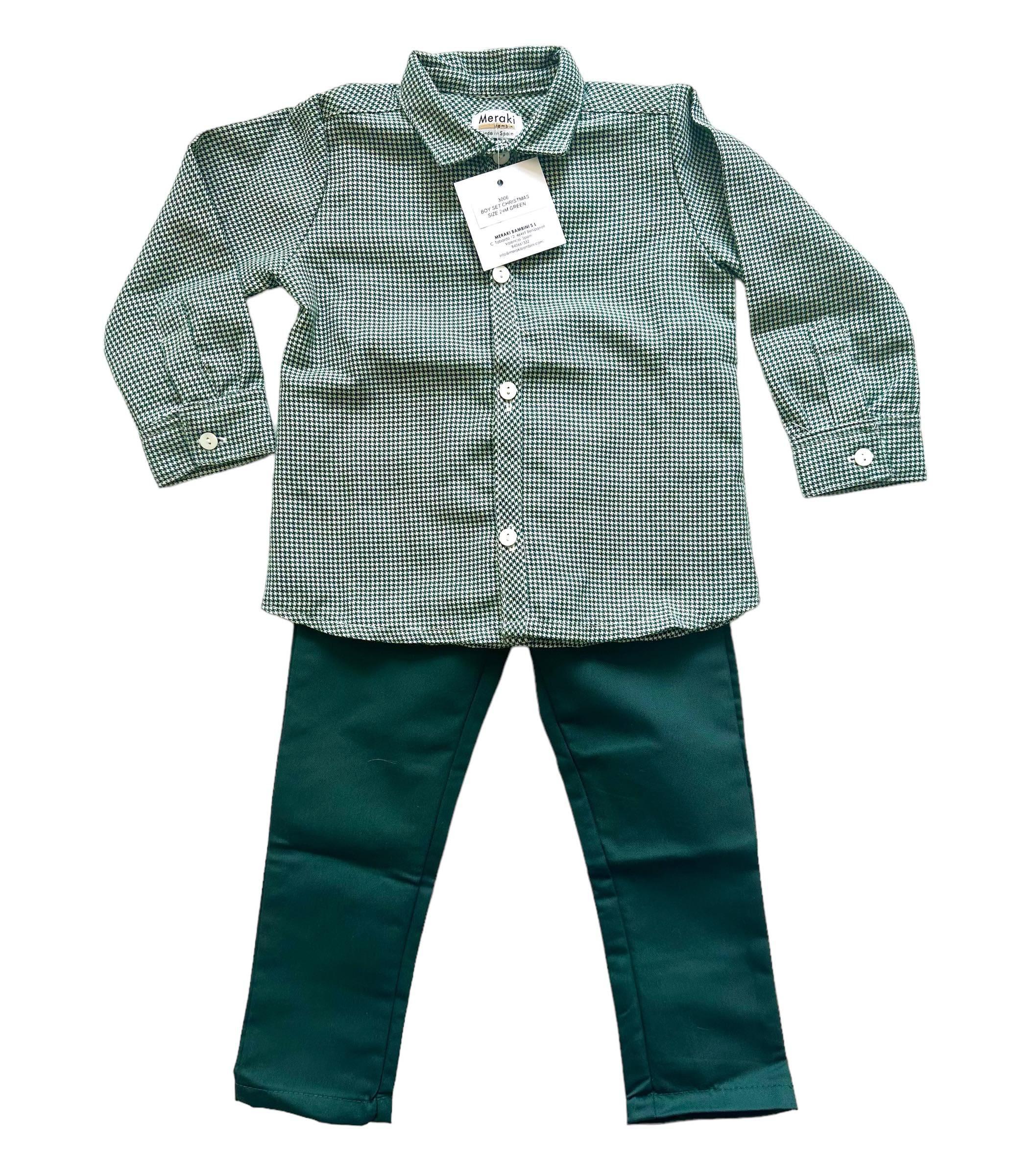 Meraki Bambini - Boys Christmas Green Check Shirt & Matching Trousers - Mariposa Children's Boutique