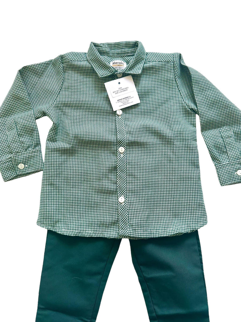 Meraki Bambini - Boys Christmas Green Check Shirt & Matching Trousers - Mariposa Children's Boutique