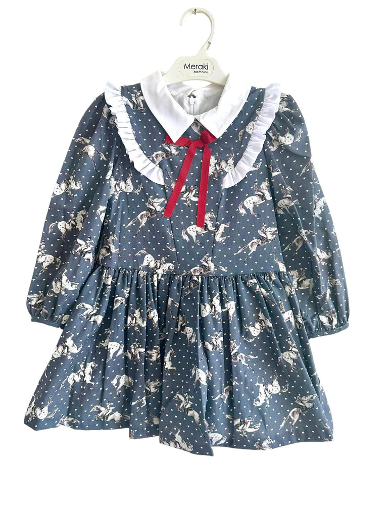 Meraki Bambini AW23 - Girls Grey Caballos Dress - Mariposa Children's Boutique