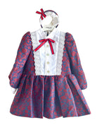 Meraki Bambini AW23 - Girls Navy & Red Dress with Matching Headpiece - Mariposa Children's Boutique