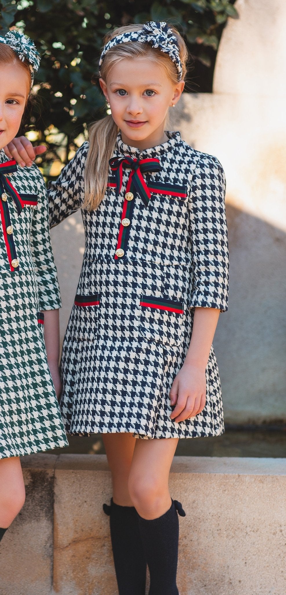 Clearance Sale - Meraki Bambini Baby Girls Navy Dog Tooth Print Dress