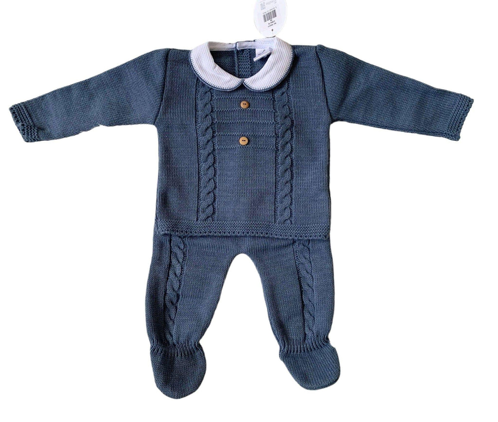 Minhon - Baby Boys Cobalt Blue Knitted 2pc Set - Mariposa Children's Boutique