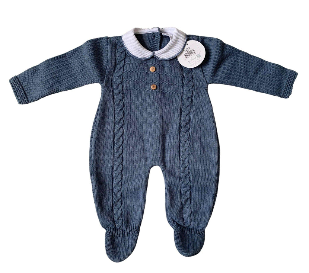 Minhon - Baby Boys Knitted Cobalt Blue Knitted Romper Suit - Mariposa Children's Boutique