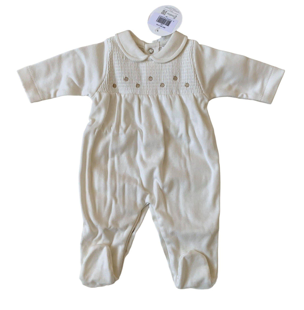 Minhon - Unisex Baby Smocked Cream Romper Suit - Mariposa Children's Boutique