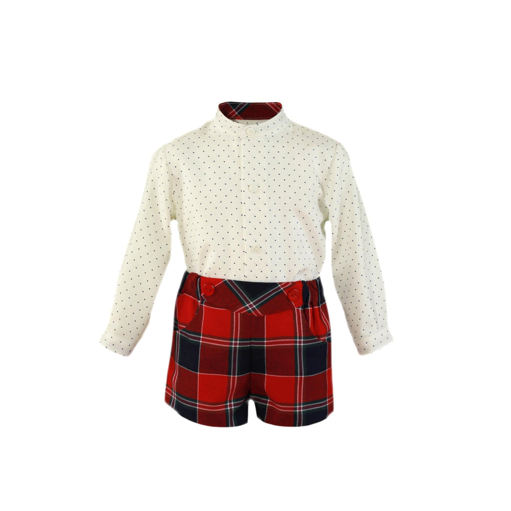 Miranda AW23 - Baby Boys Navy & Red Check Shorts & Shirt 160-23 - Mariposa Children's Boutique