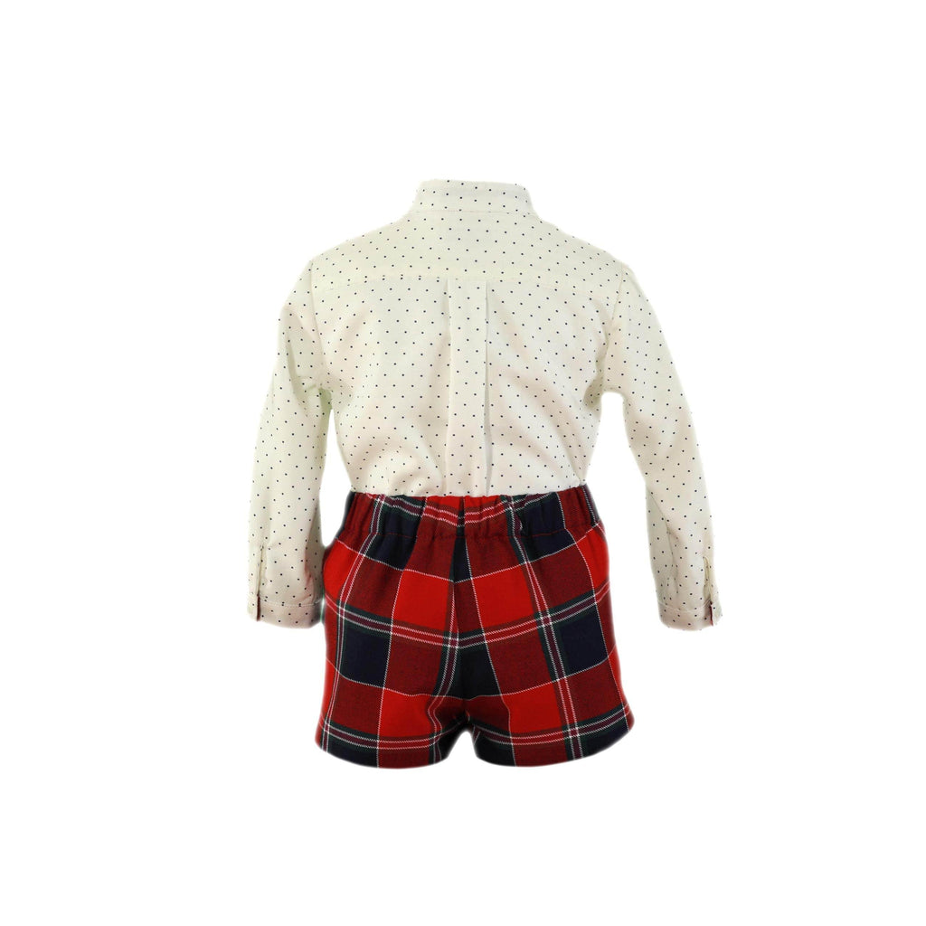 Miranda AW23 - Baby Boys Navy & Red Check Shorts & Shirt 160-23 - Mariposa Children's Boutique