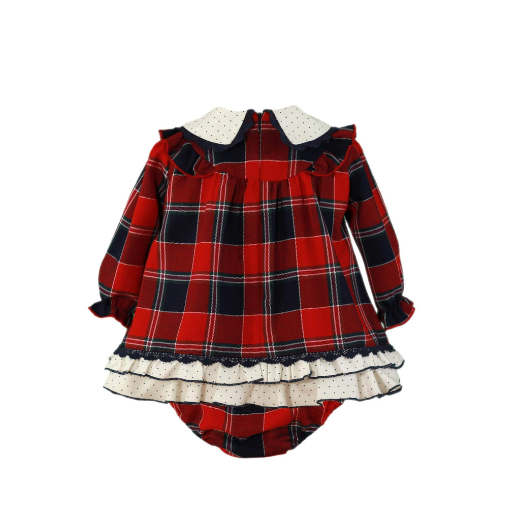 Miranda AW23 - Baby Girl's Navy & Red Check Dress & Knickers 159VB - Mariposa Children's Boutique