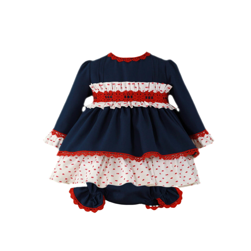 Miranda AW23 - Baby Girls Navy & Red Dress & Knickers 162VB - Mariposa Children's Boutique