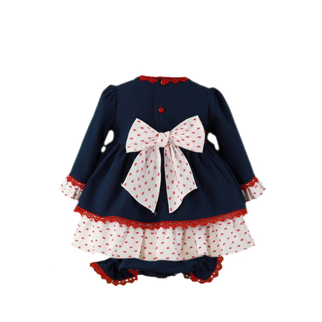 Miranda AW23 - Baby Girls Navy & Red Dress & Knickers 162VB - Mariposa Children's Boutique