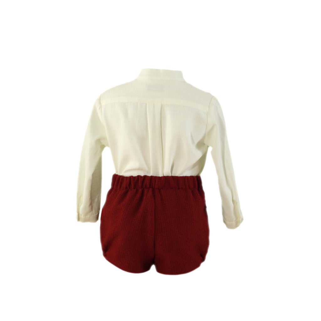 Miranda AW23 - Boys Burgundy Shorts & Cream Shirt Set 126-23 - Mariposa Children's Boutique