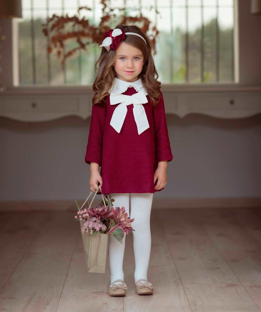Miranda AW23 - Girls Burgundy & Cream Dress 226V - Mariposa Children's Boutique