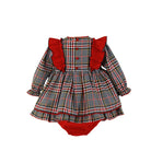 Clearance Sale Miranda - Baby Girl's Red & Navy Checked Dress with Pom Pom Detail