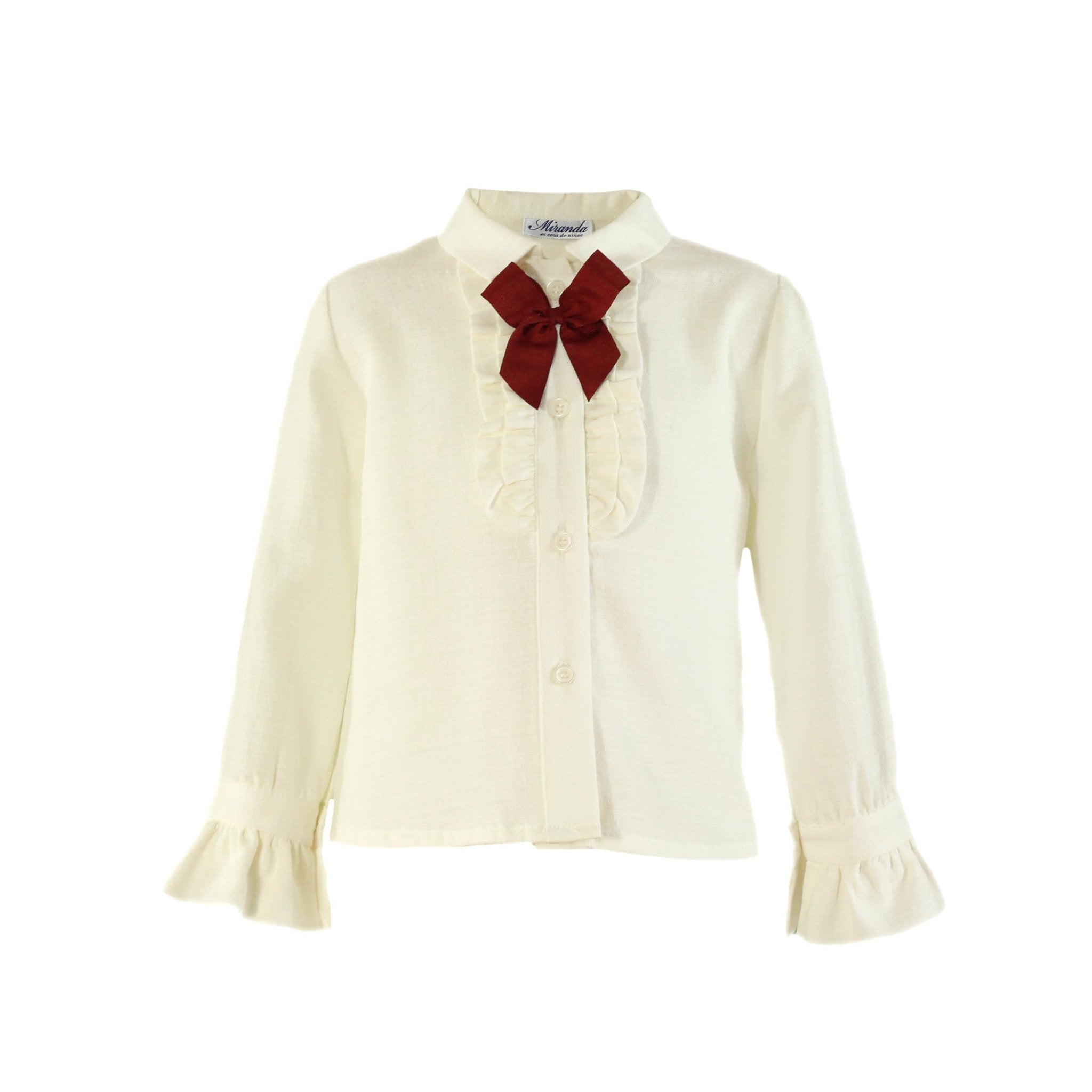Miranda girls cream blouse with burgundy bow