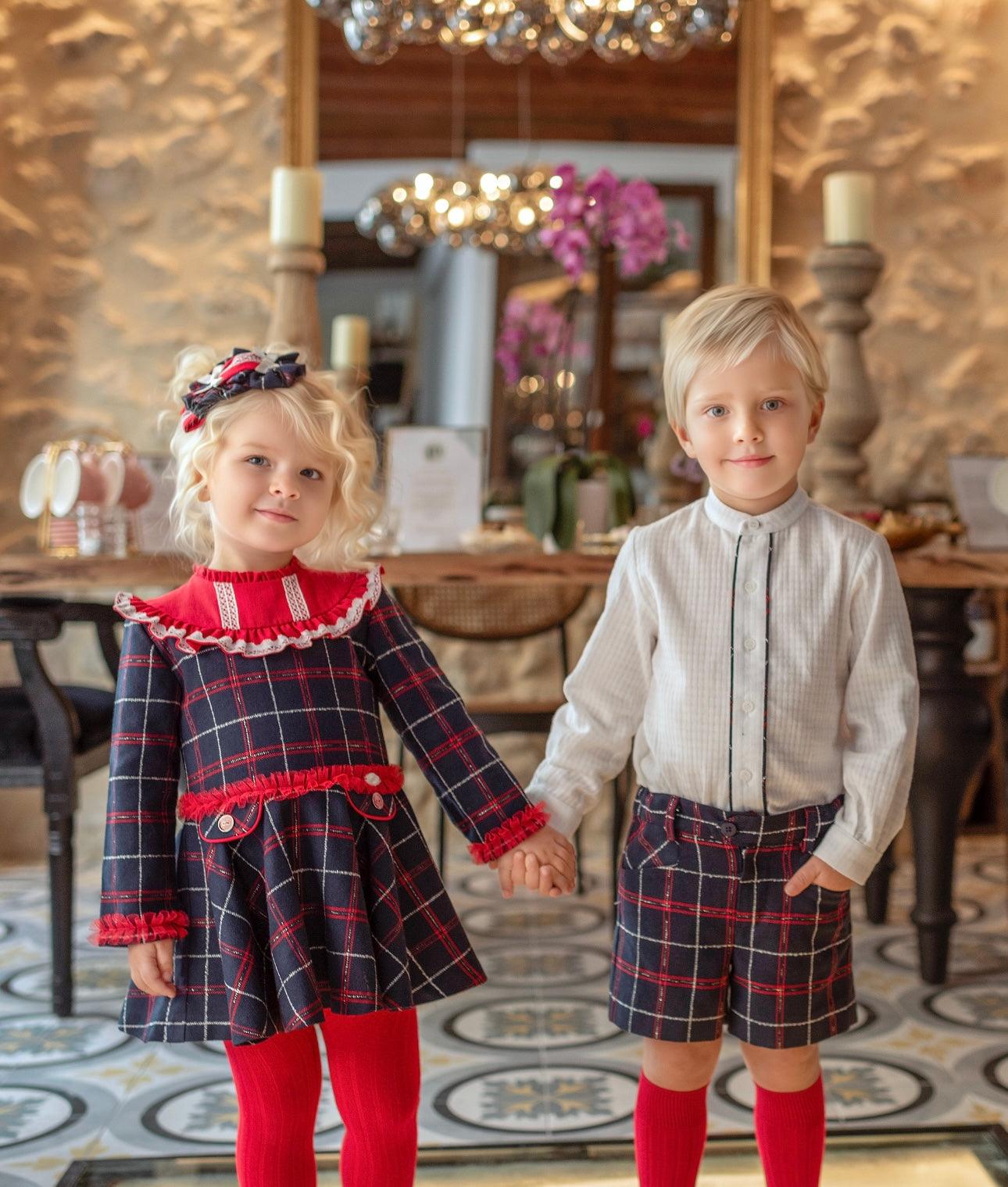 CLEARANCE SALE Miranda - Girls Navy & Red Checked Dress 229V - Mariposa Children's Boutique