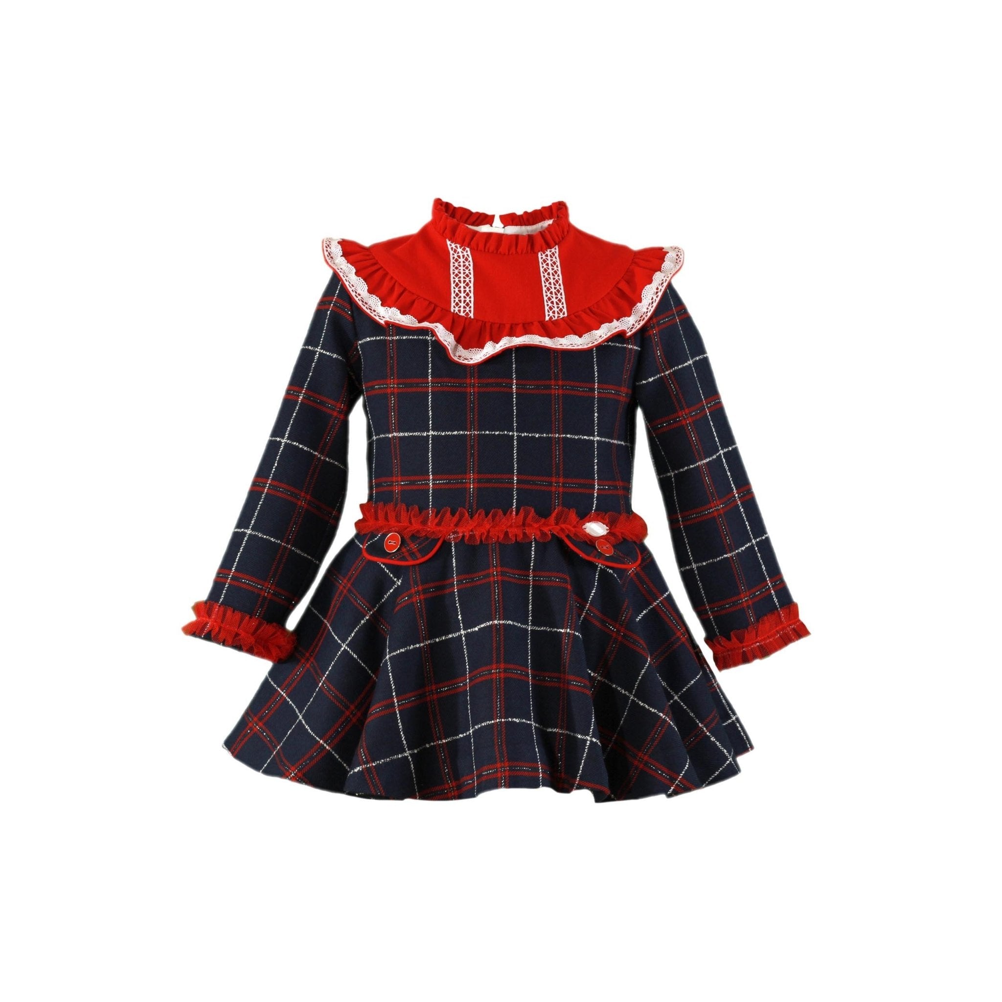 CLEARANCE SALE Miranda - Girls Navy & Red Checked Dress 229V - Mariposa Children's Boutique