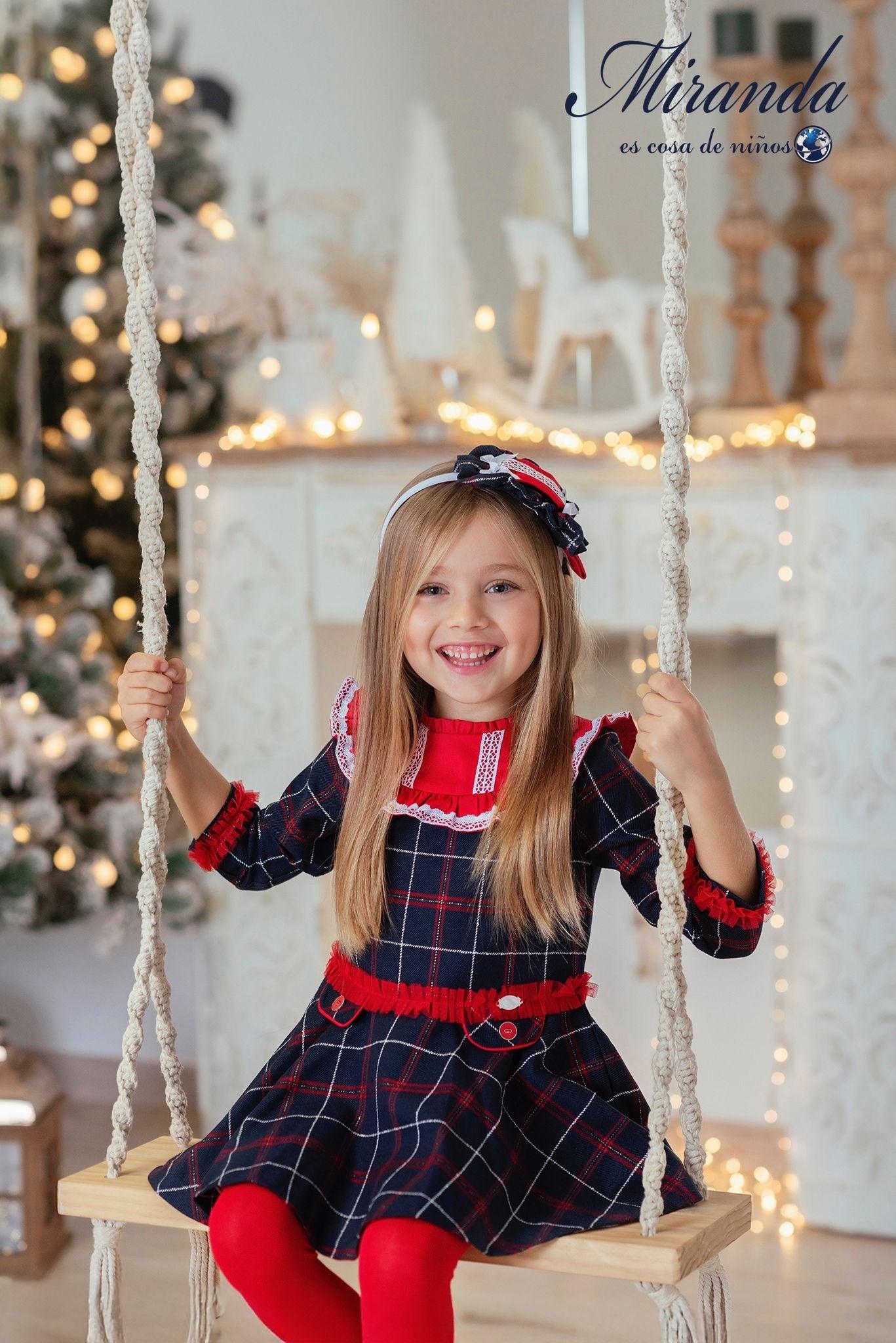 CLEARANCE SALE Miranda - Girls Navy & Red Checked Dress 229V - Mariposa Children's Boutique