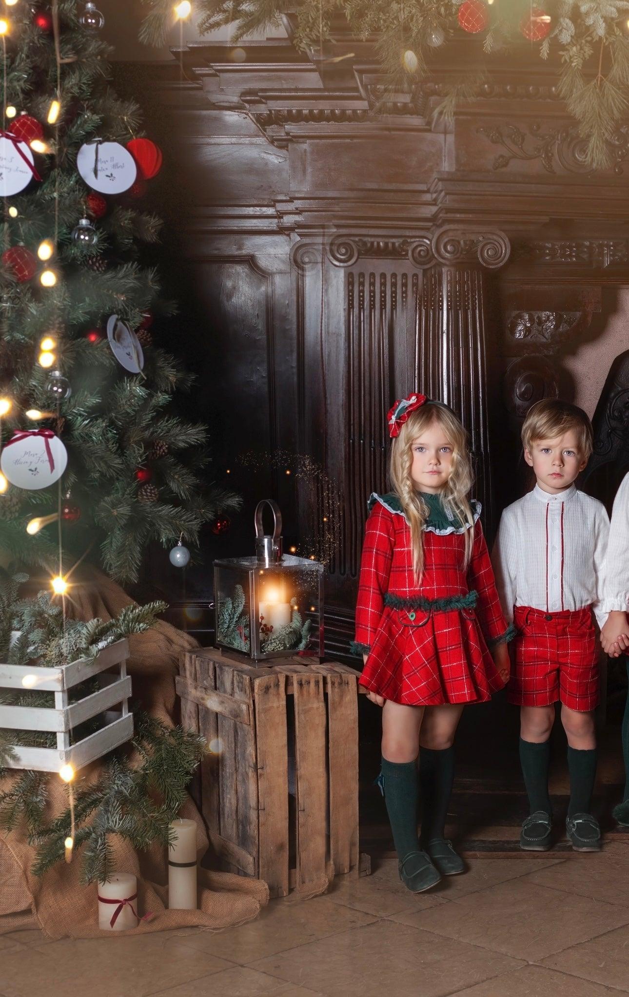 CLEARANCE SALE Miranda - Girls Red & Navy Checked Dress 229V - Mariposa Children's Boutique