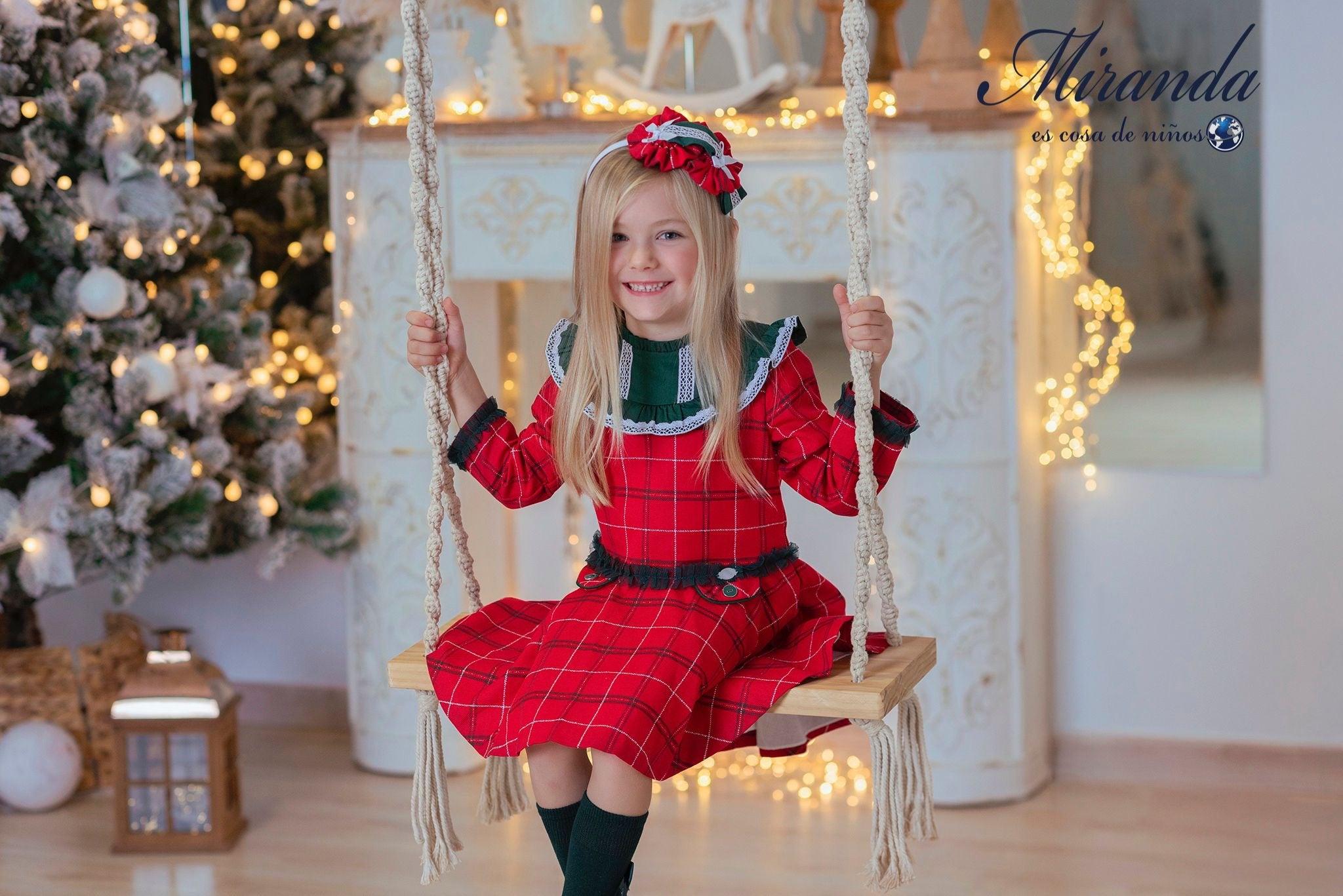 CLEARANCE SALE Miranda - Girls Red & Navy Checked Dress 229V - Mariposa Children's Boutique