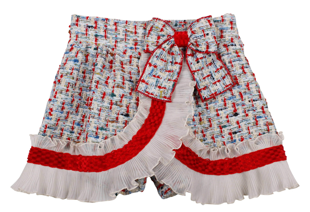 Naxos AW23 - Girls 4pc Red Tweed Shorts, Blouse, Jacket & Hairbow Set 7255 - Mariposa Children's Boutique