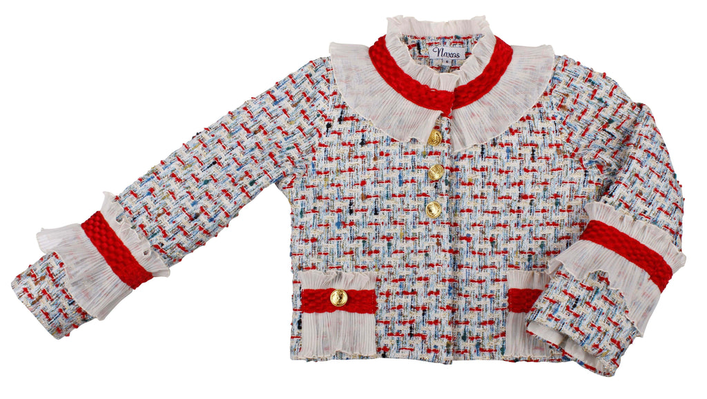 Naxos AW23 - Girls 4pc Red Tweed Shorts, Blouse, Jacket & Hairbow Set 7255 - Mariposa Children's Boutique