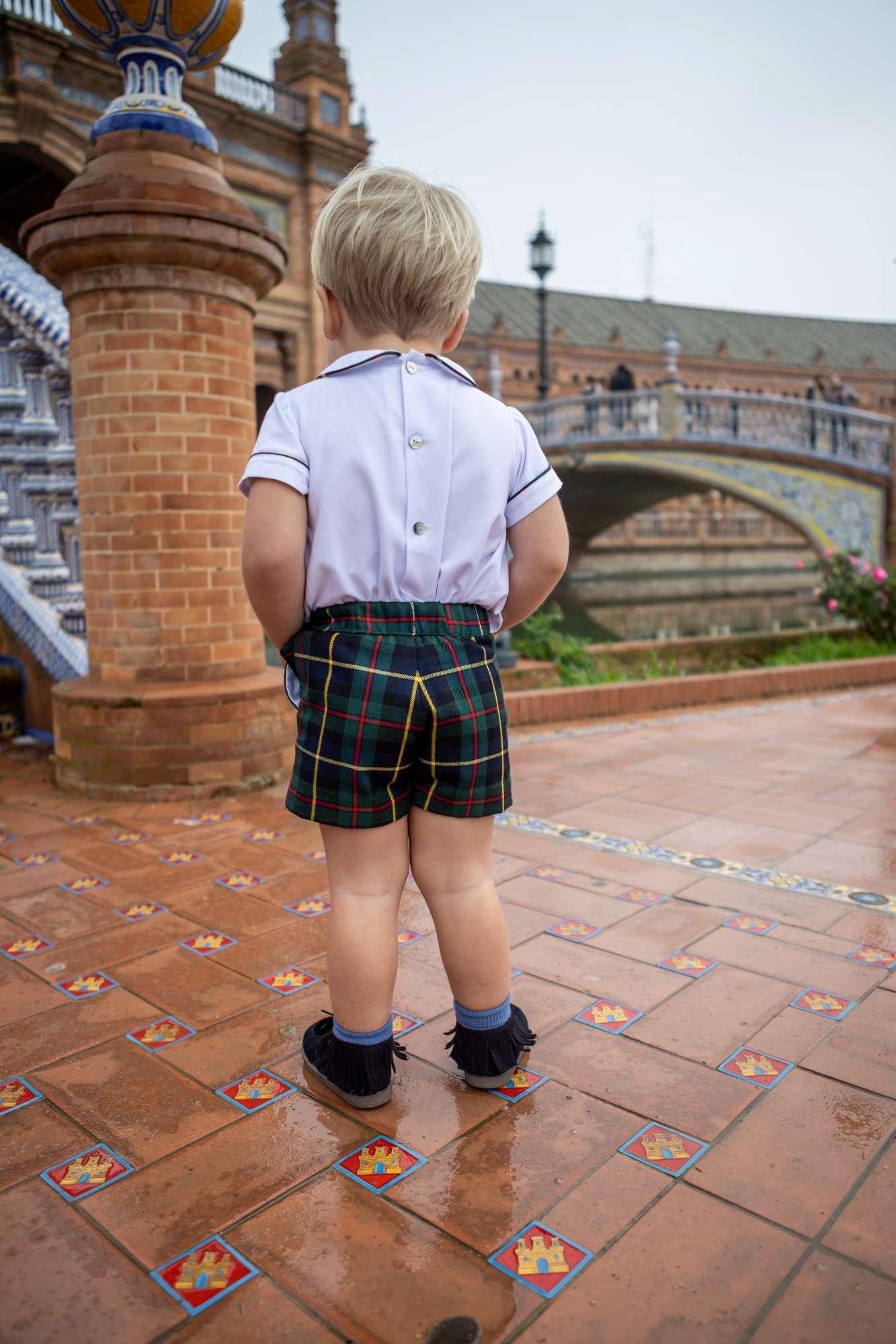 CLEARANCE SALE - Naxos - Boys Smocked Tartan Shirt & Shorts Set 7214 - Mariposa Children's Boutique