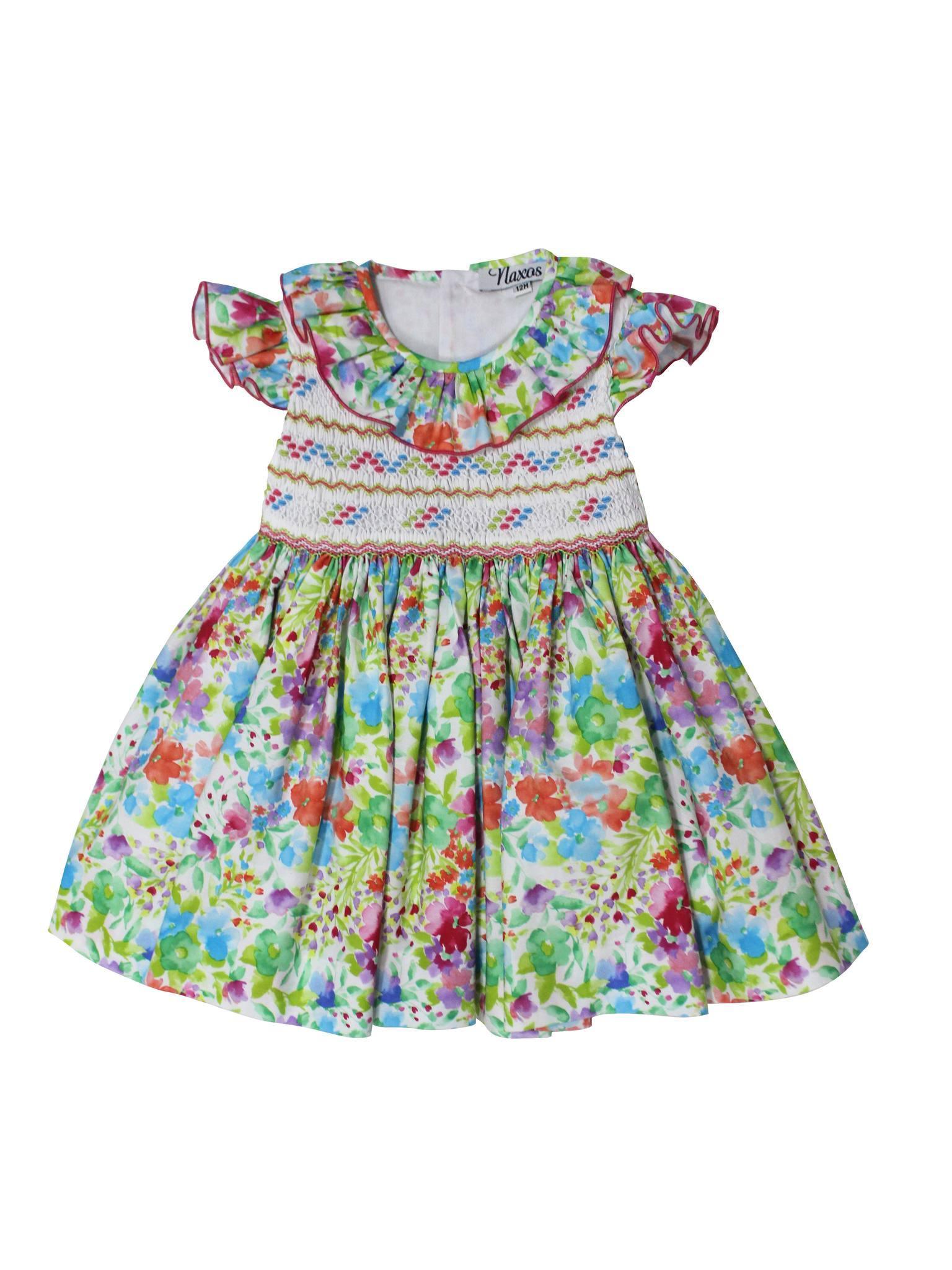 CLEARANCE SALE - NAXOS - Girls Multi Coloured Smock Summer Dress & Headpiece - Mariposa Children's Boutique