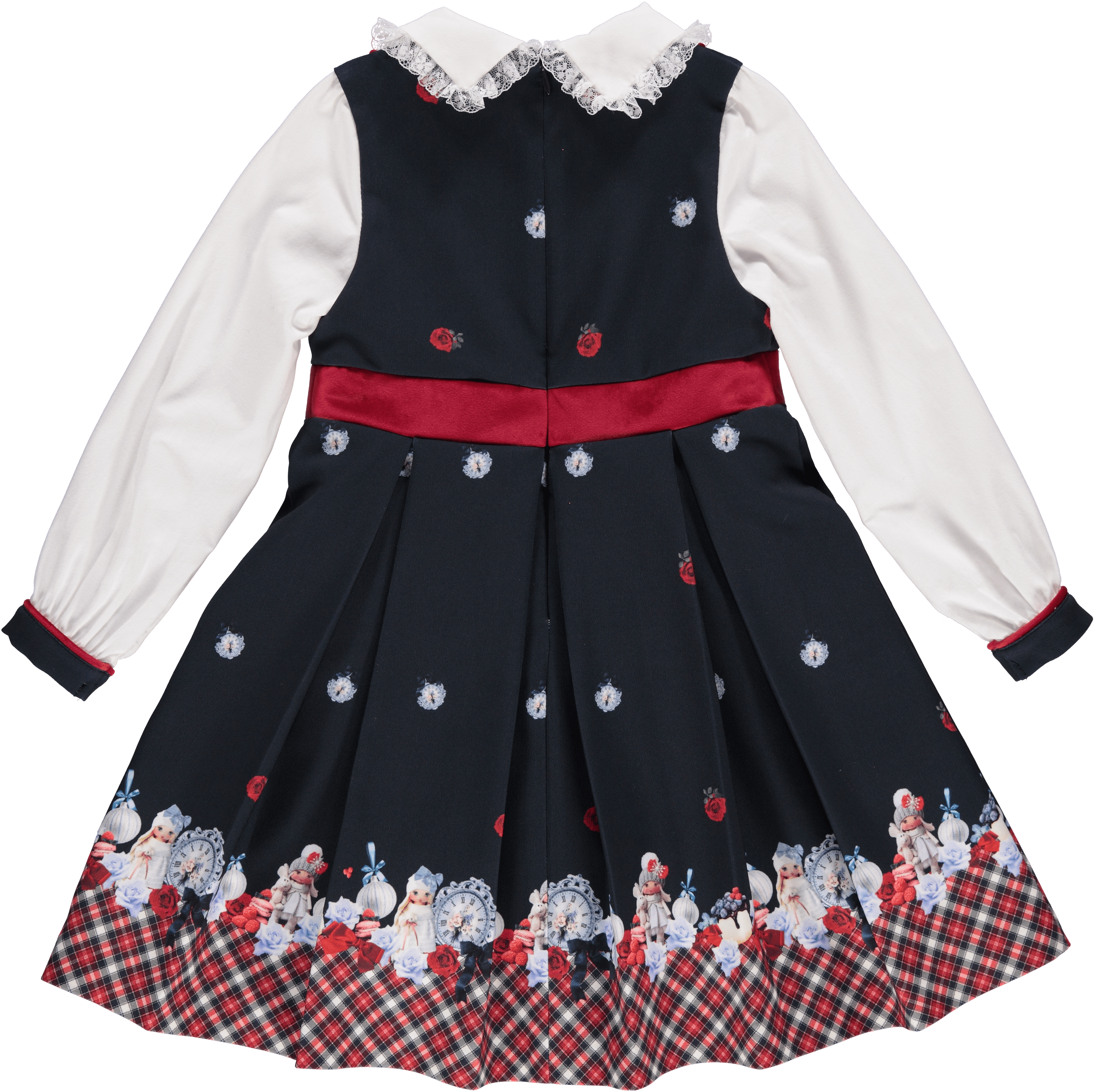 Piccola Speranza AW23 - Girls Navy & Red Winter Doll Dress - Mariposa Children's Boutique