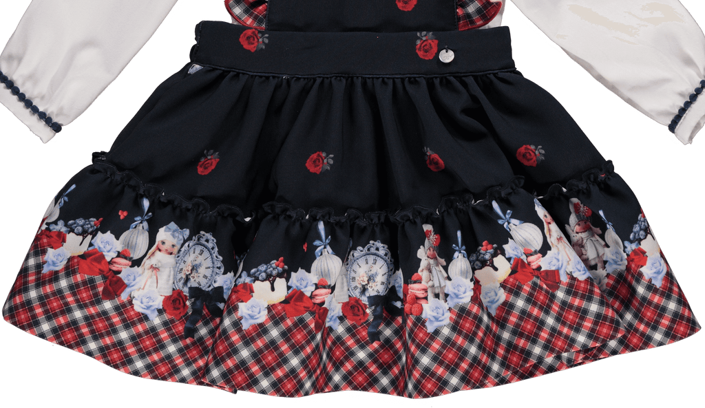 Piccola Speranza AW23 - Girls Navy & Red Winter Doll Dress - Mariposa Children's Boutique