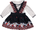 Piccola Speranza AW23 - Girls Navy & Red Winter Doll Pinafore Dress & Blouse Set - Mariposa Children's Boutique