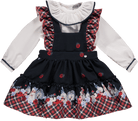 Piccola Speranza AW23 - Girls Navy & Red Winter Doll Pinafore Dress & Blouse Set - Mariposa Children's Boutique