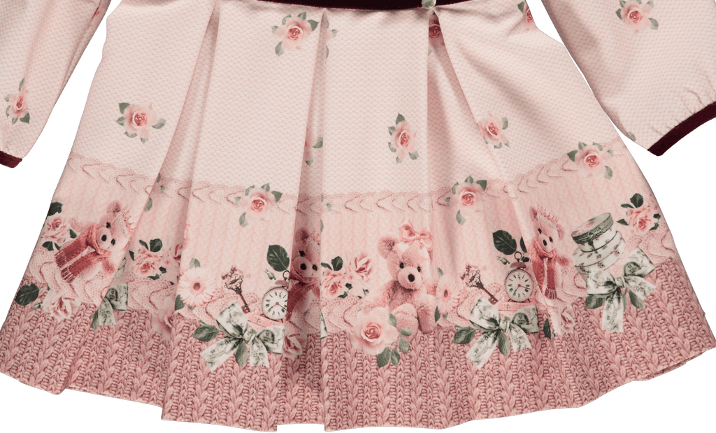 Piccola Speranza AW23 - Girls Pink Roses & Bear Dress - Mariposa Children's Boutique
