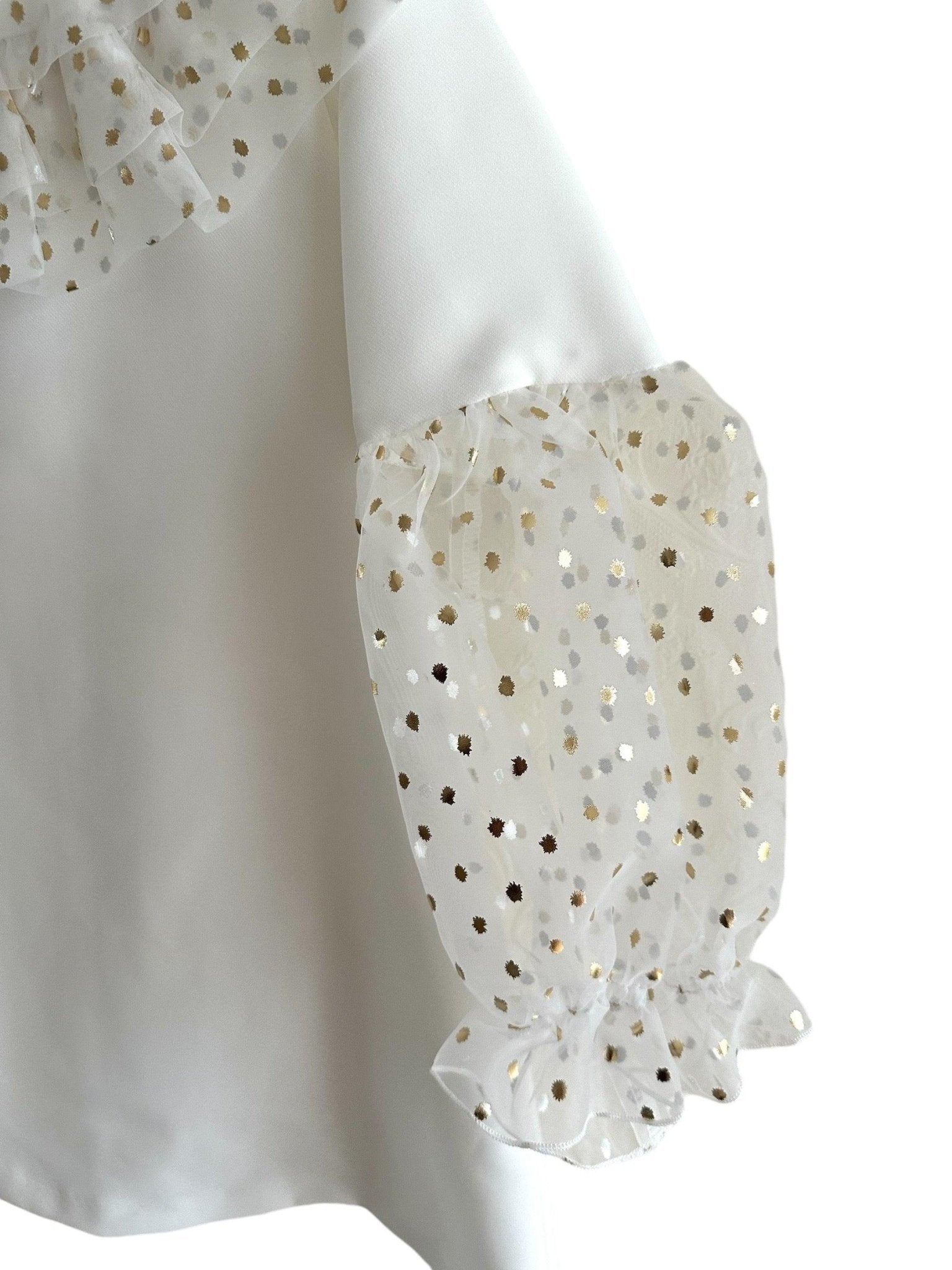 CLEARANCE SALE Rochy - Girls Cream and Gold Glitter Tulle A - Line Dress & Headpiece - Mariposa Children's Boutique