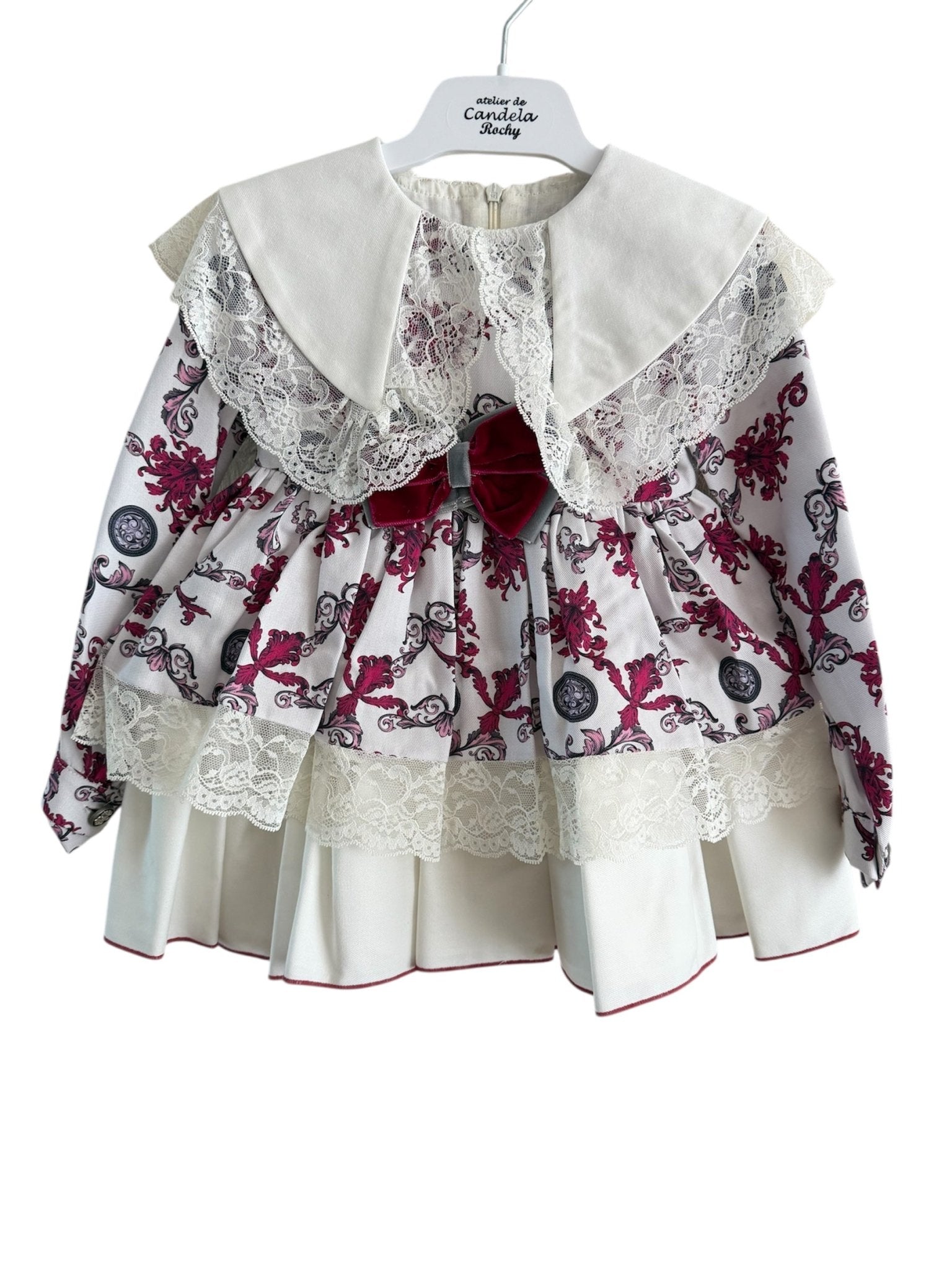 CLEARANCE SALE Rochy - Girls Grey & Burgundy Print Dress