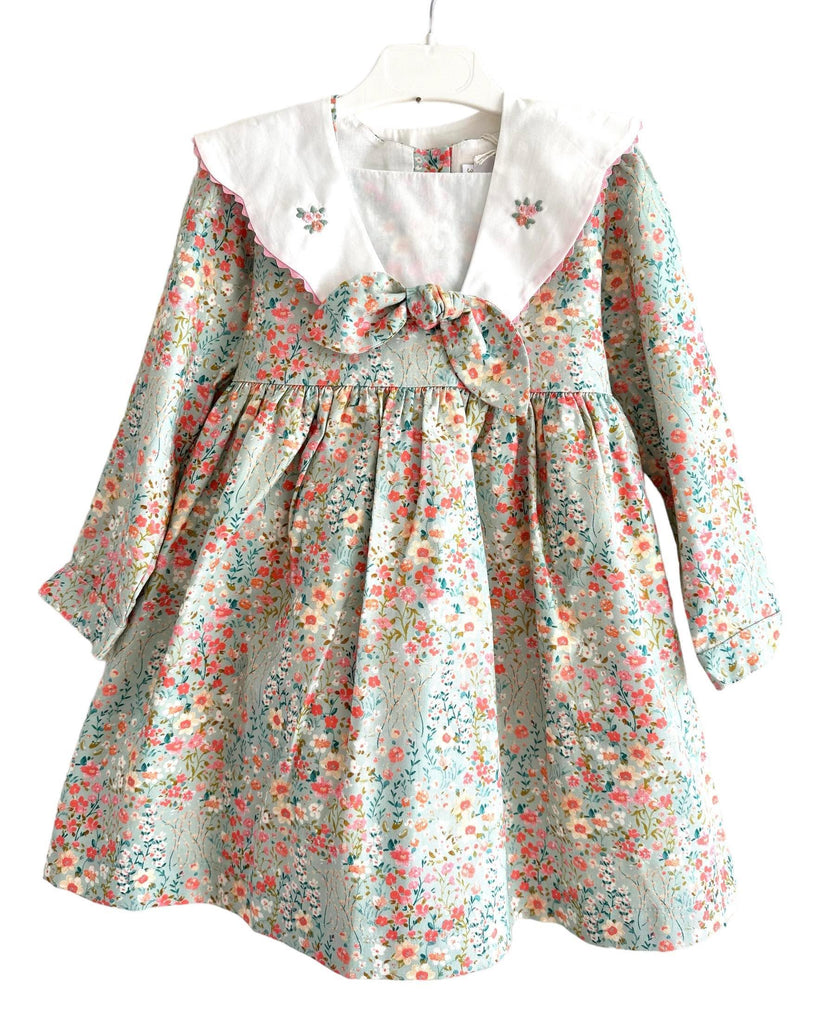 CLEARANCE SALE Sal & Pimenta - Girls Green & Multi Coloured Floral Lake Dress - Mariposa Children's Boutique
