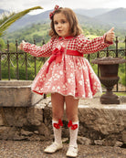 Sonata - Girls Valentines Red & Camel Dogtooth and Hearts Dress IN-STOCK - Mariposa Children's Boutique