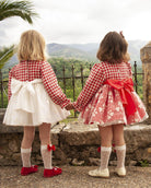 Sonata - Girls Valentines Red & Camel Dogtooth and Hearts Dress IN-STOCK - Mariposa Children's Boutique