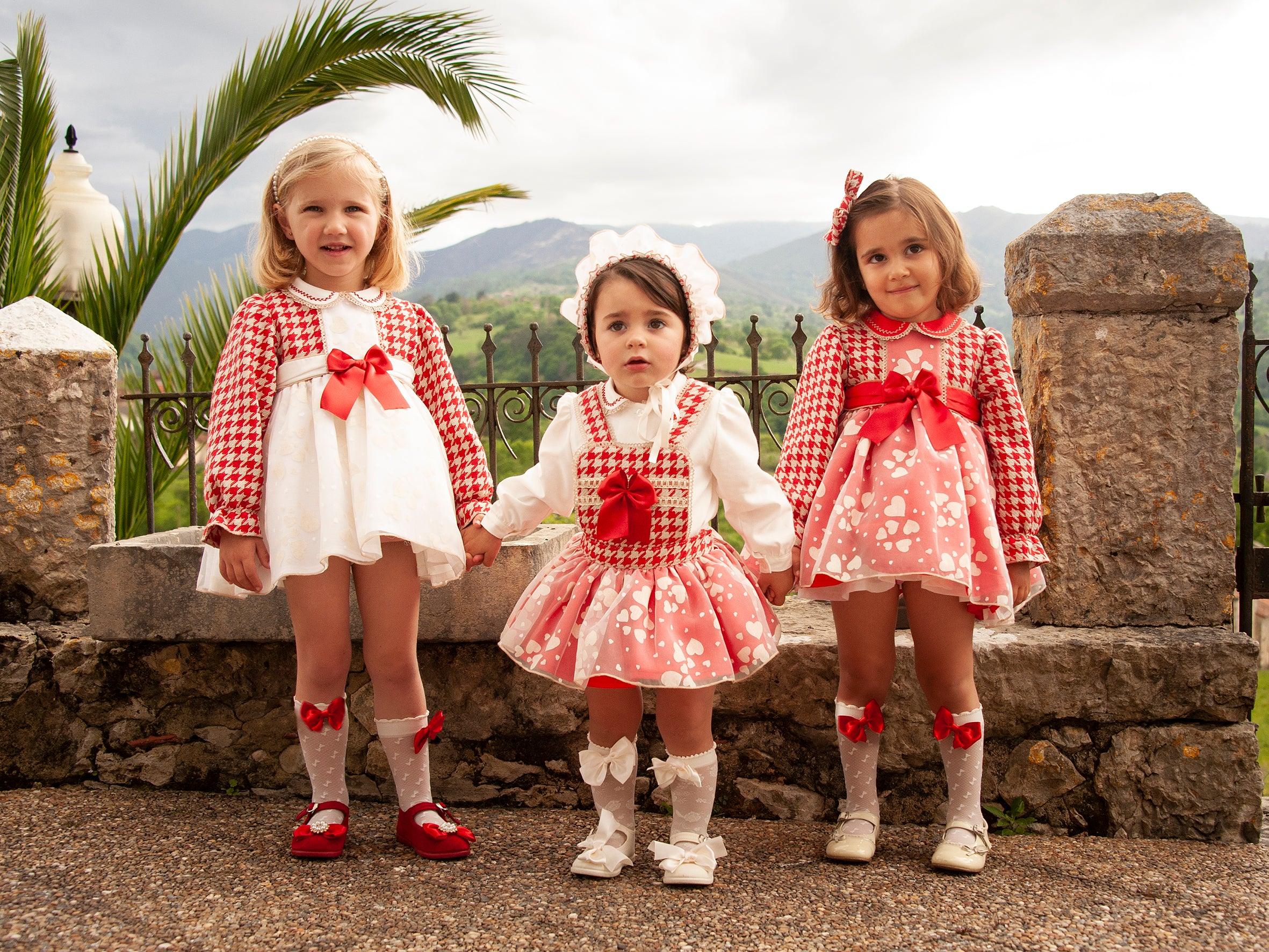 Sonata - Girls Valentines Red & Camel Dogtooth and Hearts Dress IN-STOCK - Mariposa Children's Boutique