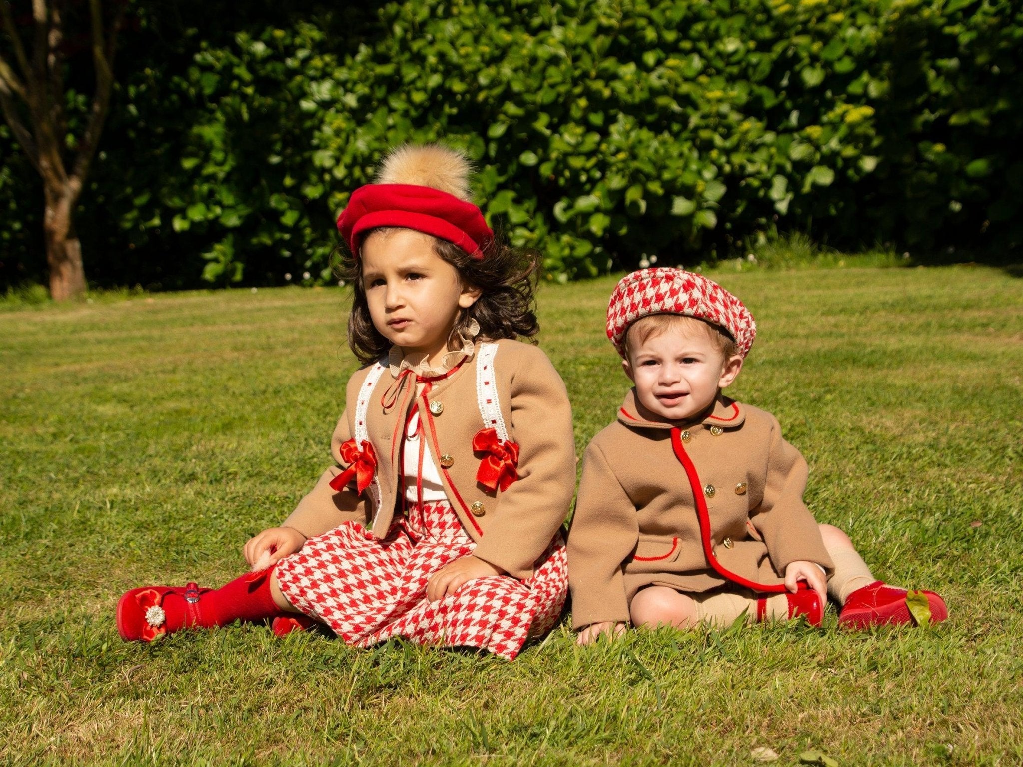 CLEARANCE SALE Sonata - Red Check Collection Boys Camel Blazer - Mariposa Children's Boutique