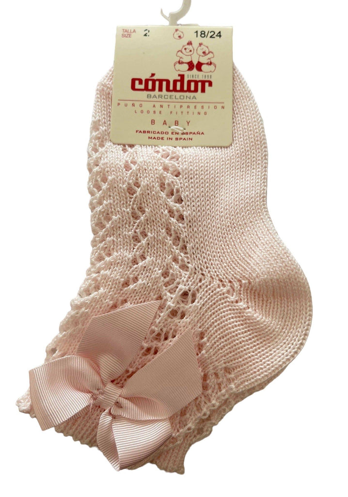 Condor - Baby Girl's Spanish Open Knit Ankle Socks Pink & Cream - Mariposa Children's Boutique
