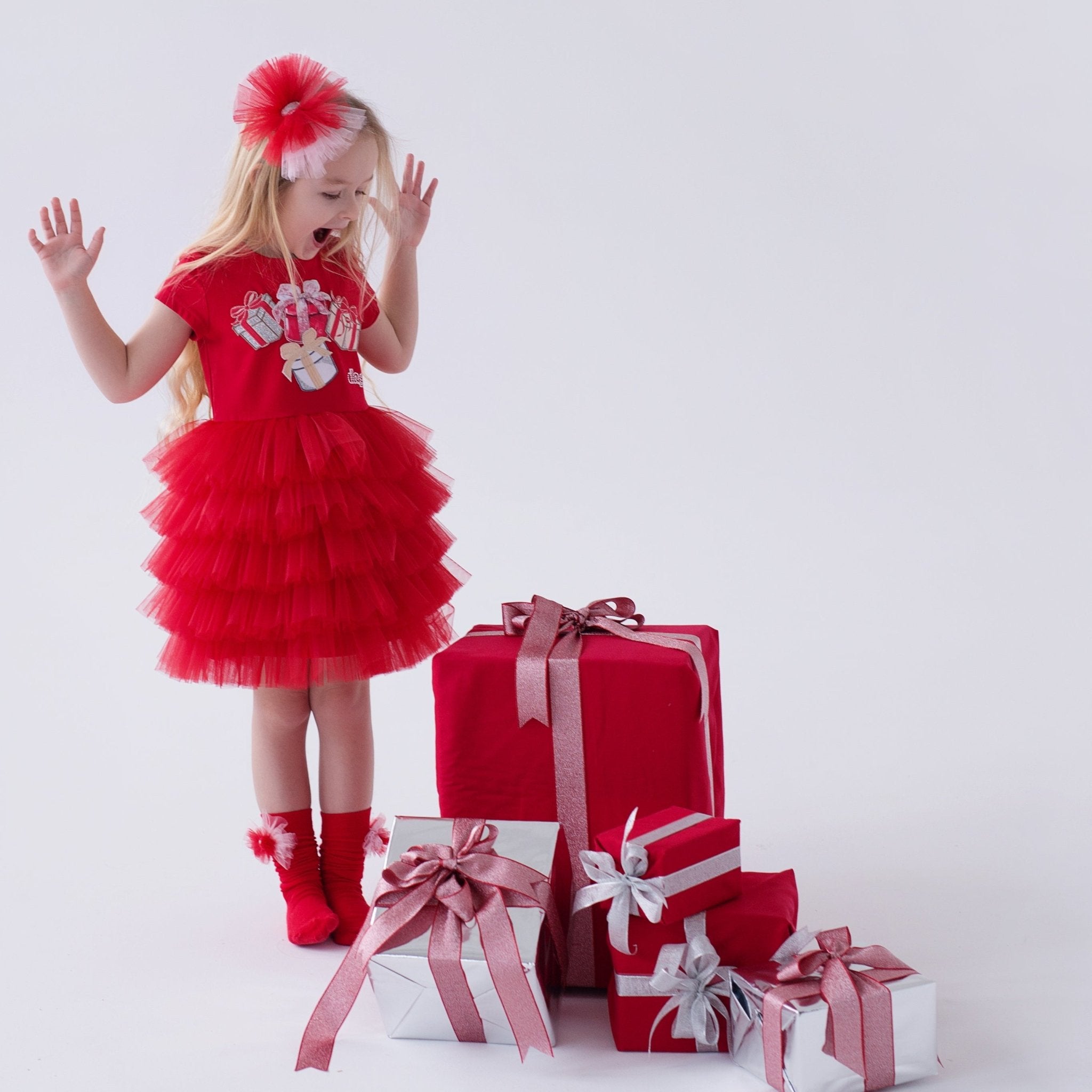 DAGA AW25 PRE - ORDER - Girls Magical Surprises Red Tulle Layered Dress