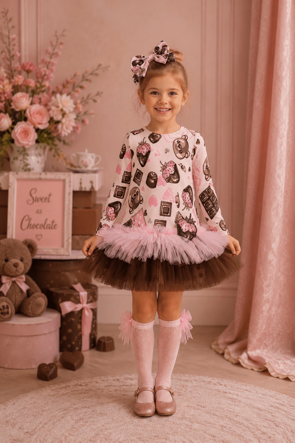 DAGA Girls Chocolate Teddy Tulle Dress | AW26 PRE-ORDER