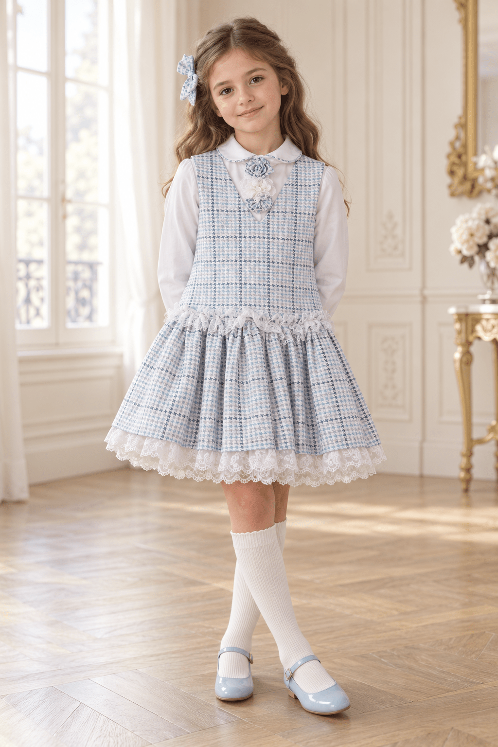 DAGA Girls Crazy Love Grey Check Pinafore Set | Clearance Sale