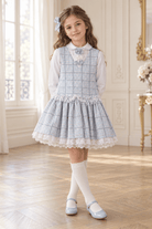 DAGA Girls Crazy Love Grey Check Pinafore Set | Clearance Sale