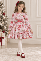 DAGA Girls Pink Christmas Present Print Dress | Clearance Sale