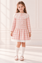 DAGA Girls Pink Tweed-Style Lace Collar Dress | AW26 Age 3-6