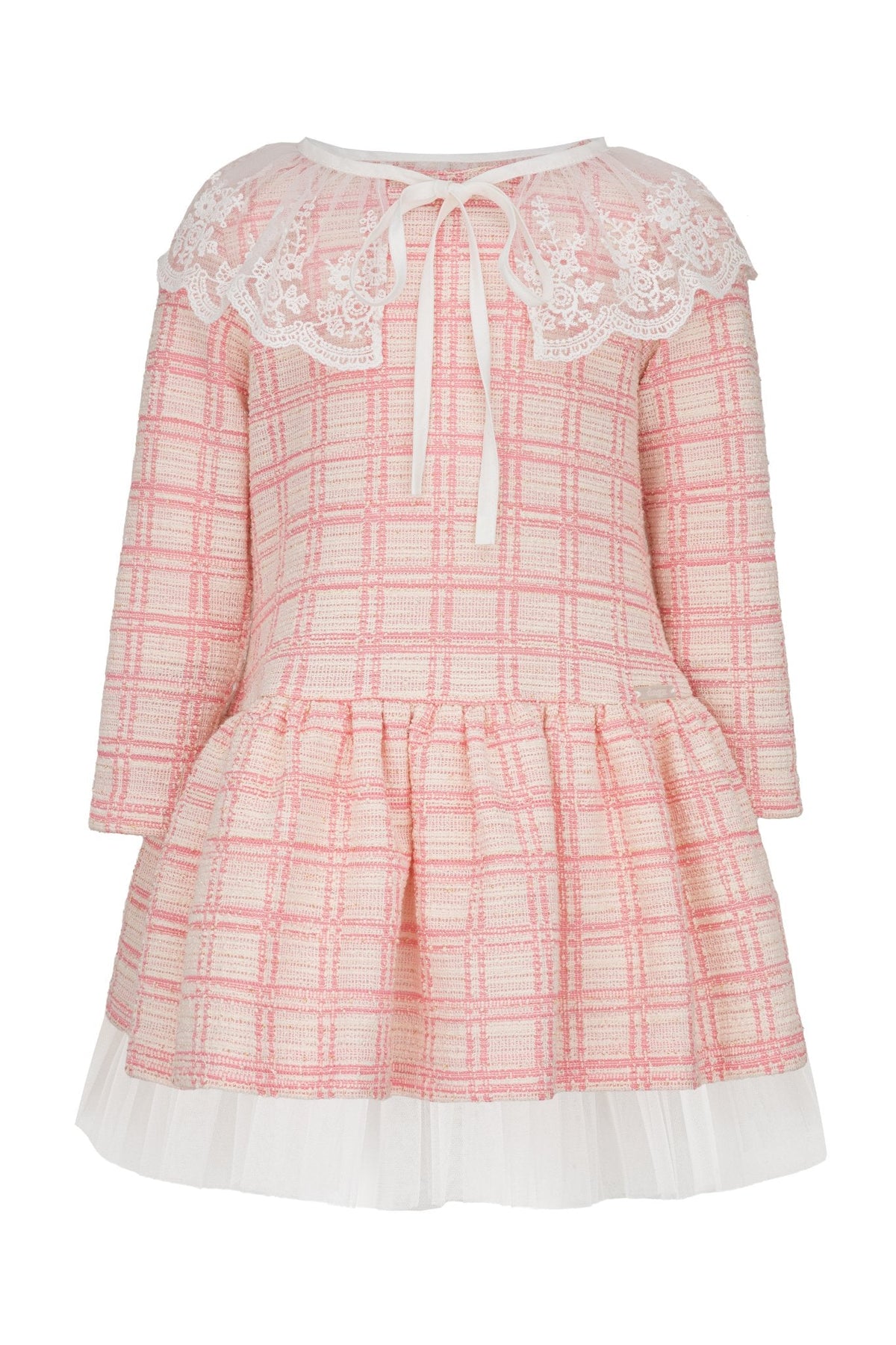 DAGA Girls Pink Tweed-Style Lace Collar Dress | AW26 Age 3-6