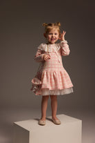 DAGA Girls Pink Tweed-Style Lace Collar Dress | AW26 Age 3-6