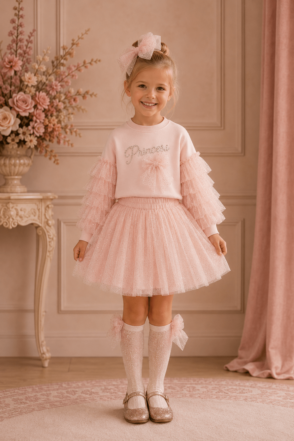 DAGA Girls Sparkle Blush Tulle Knee High Socks | AW26 PRE-ORDER